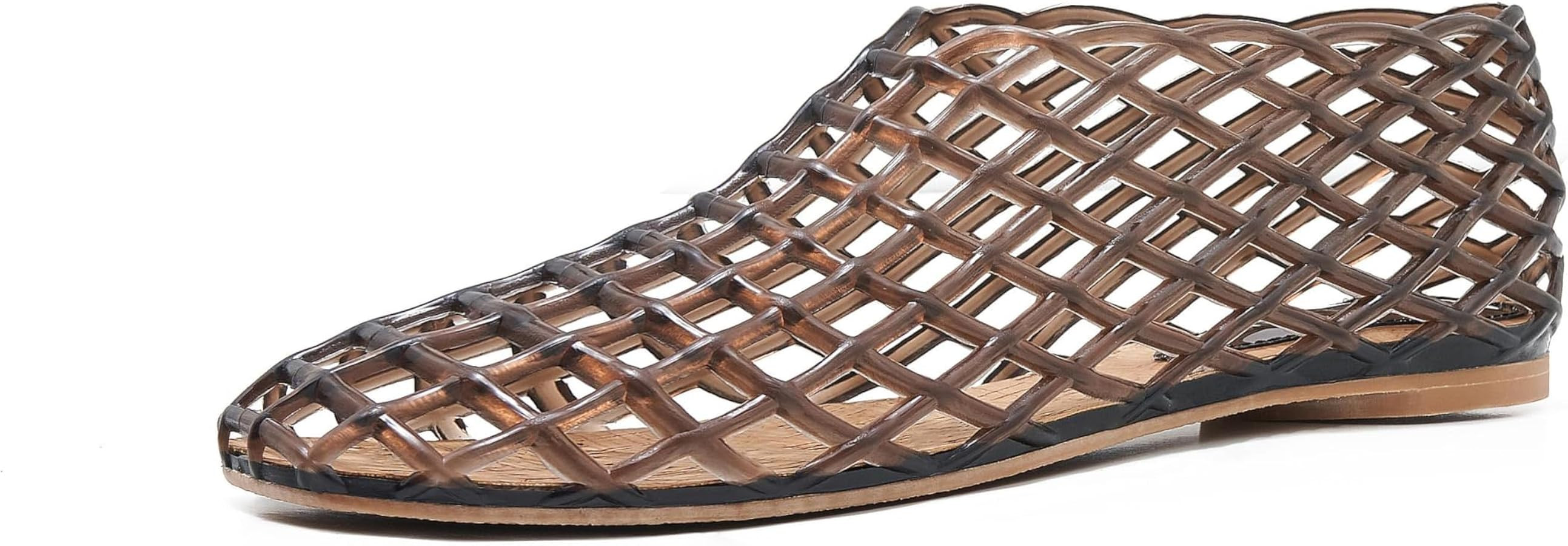 Womens Clear Jelly Mesh Flats Trendy Transparent Shoes Soft Cork Insole Lightweight Casual Summer... | Amazon (US)