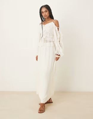 ASOS DESIGN linen look a-line maxi skirt in ivory | ASOS (Global)