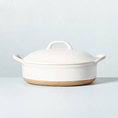 2.4qt Round Stoneware Baking Dish with Lid Sour Cream - Hearth &#38; Hand&#8482; with Magnolia | Target