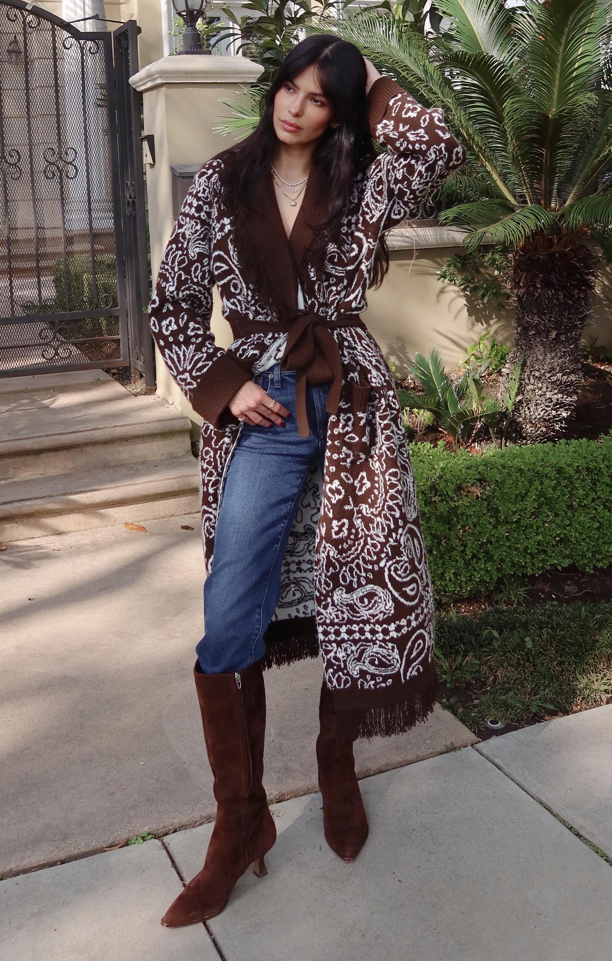 Maisie Cardigan, in Brown Bandana Knit, Size: Large | Show Me Your Mumu | Show Me Your Mumu