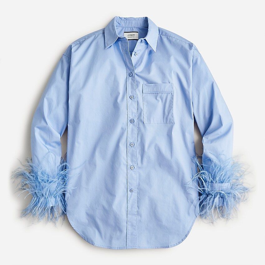 Collection cotton poplin shirt with feather trim | J.Crew US