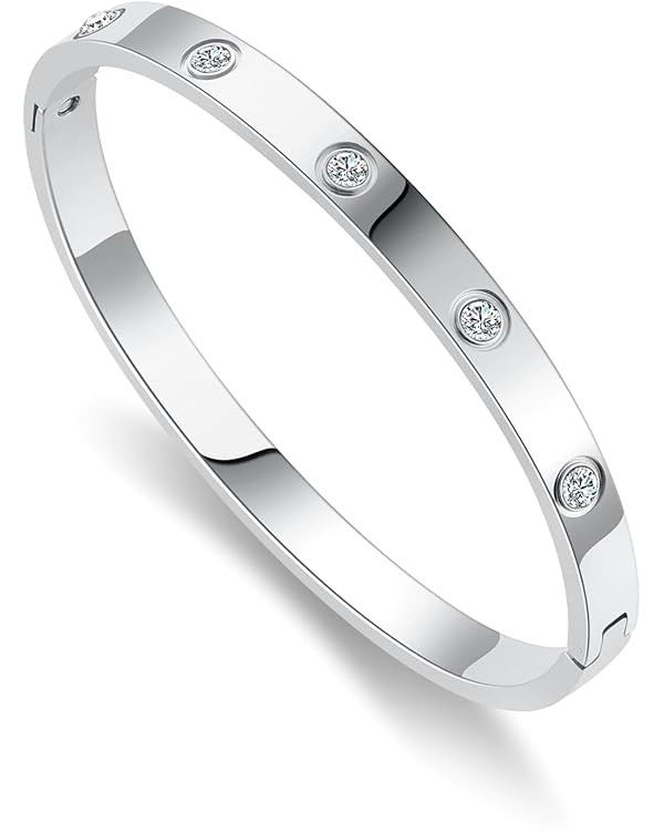 Gold Bracelets for Women Friendship Love Bangle Bracelets Cubic Zirconia Stainless Steel Bracelet... | Amazon (US)