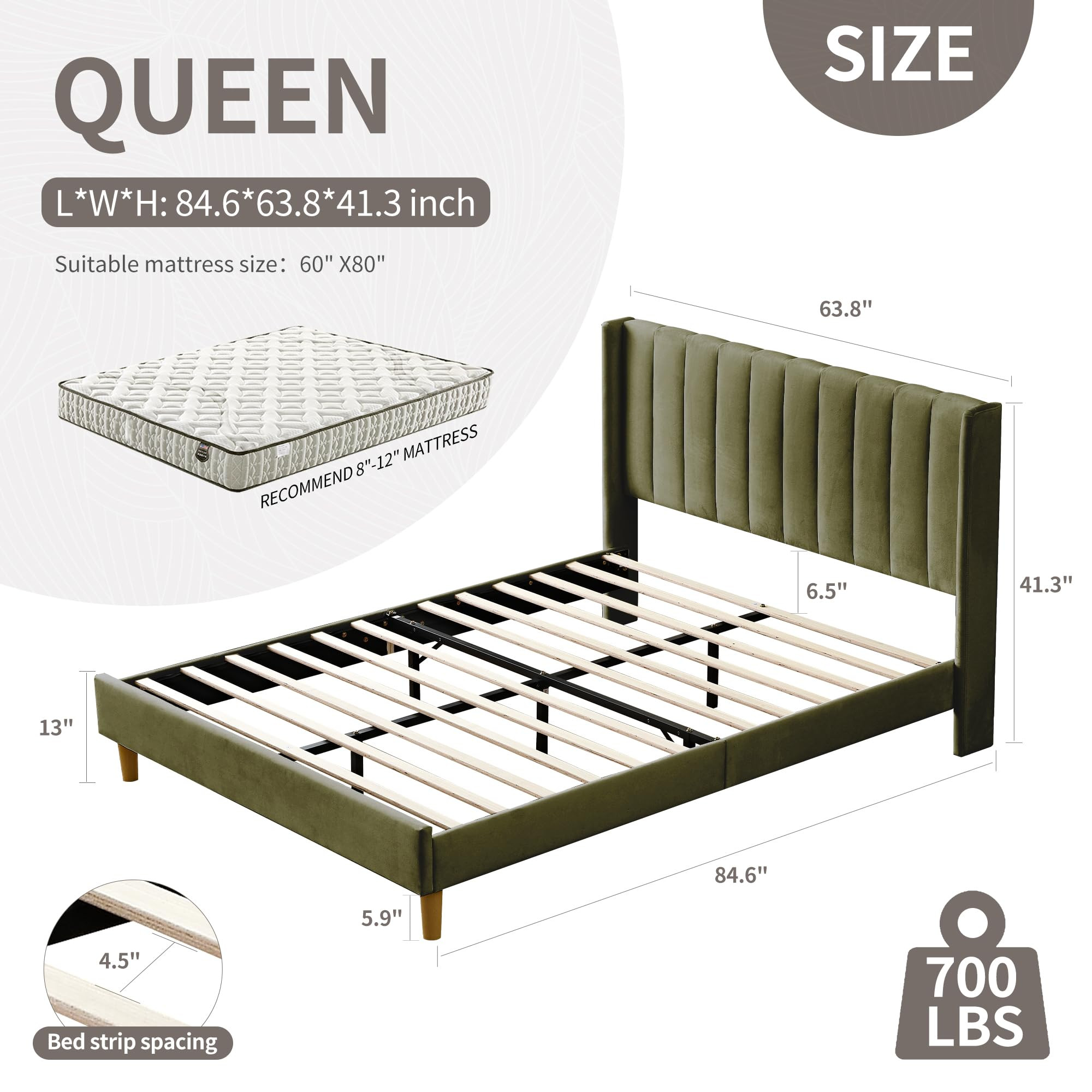 YUHUASHI upholstered Platform Bed Frame/Queen Bed Frame/Modern Geometric Double-Wing Design headb... | Amazon (US)