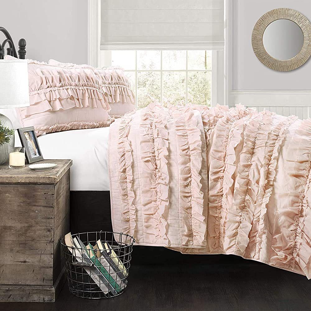 Lush Decor Belle 2 Piece Ruffled Quilt Bedding Set, Twin, Pink Blush | Amazon (US)