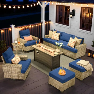 Wahkon Wicker/Rattan 5 - Person Seating Group With Swivel Chairs and Cushions | Wayfair North America