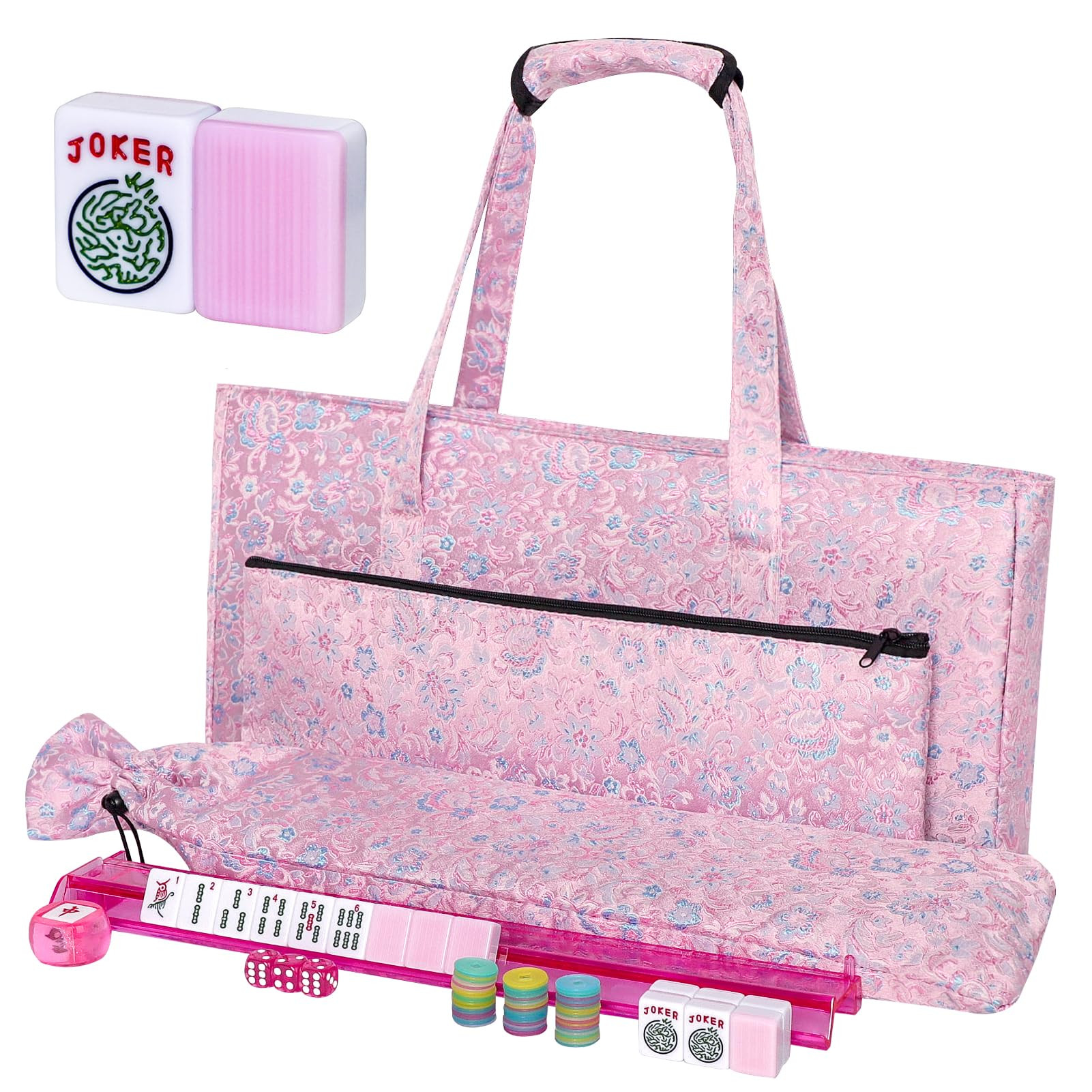 American Mahjong Game Set, 166 Pink Tiles, Pink Bag and Entire Accessories, 4 All-in-One Rack/Pus... | Amazon (US)