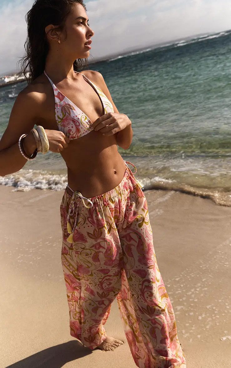 Pink Paisley Floral Print Chiffon Balloon Trouser | PrettyLittleThing US