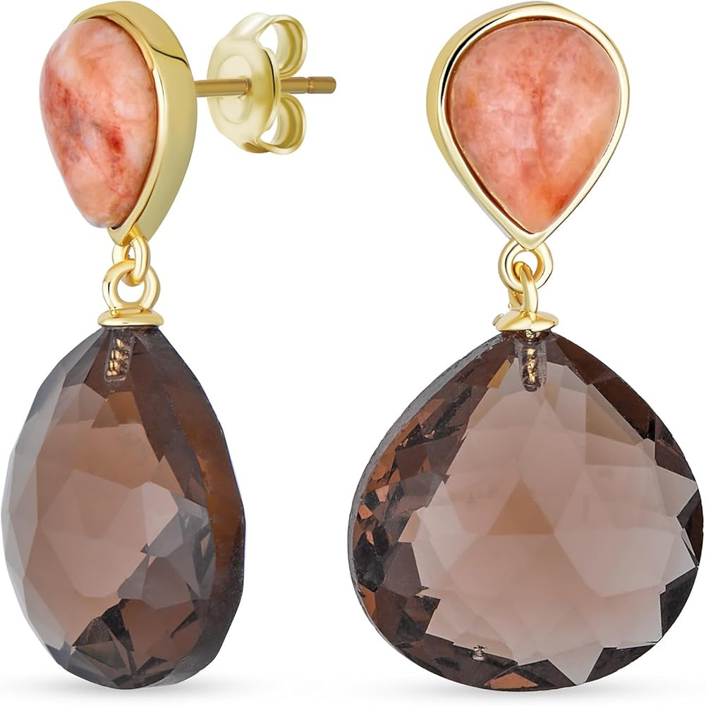 Modern Elegant Gemometric Gemstone Dusty Rose Crystal Accent Natural Briolette Purple Amethyst Fa... | Amazon (US)