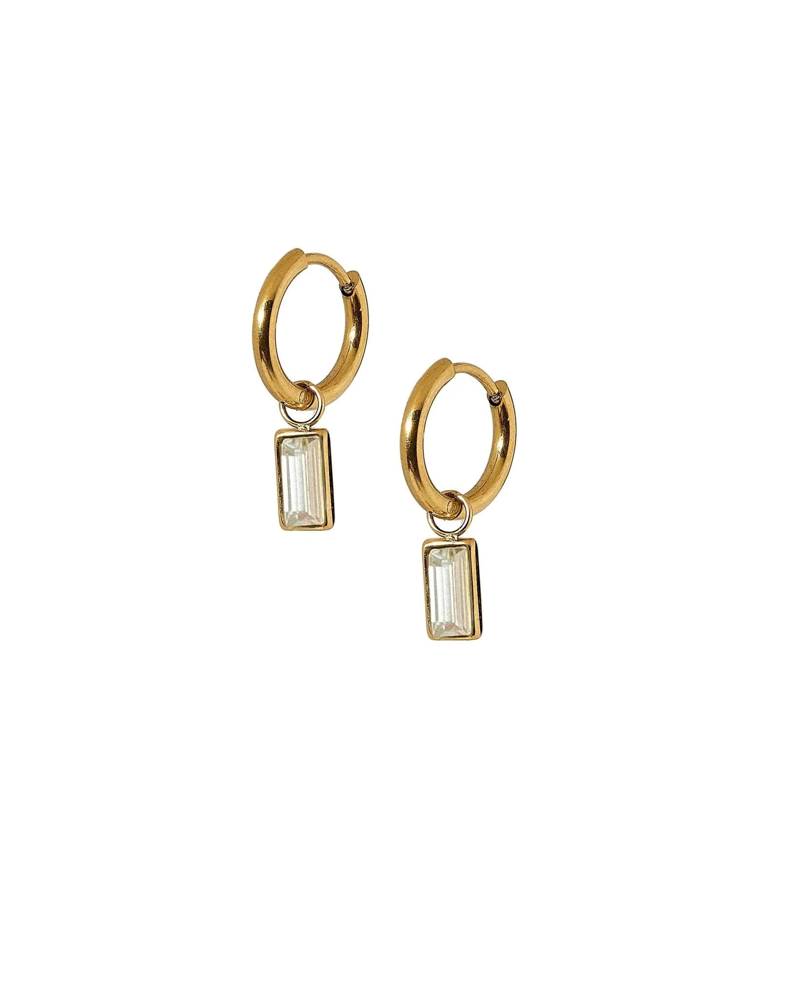 Huggie Charm Earrings - Edith Clear Gold | LINNY CO LLC