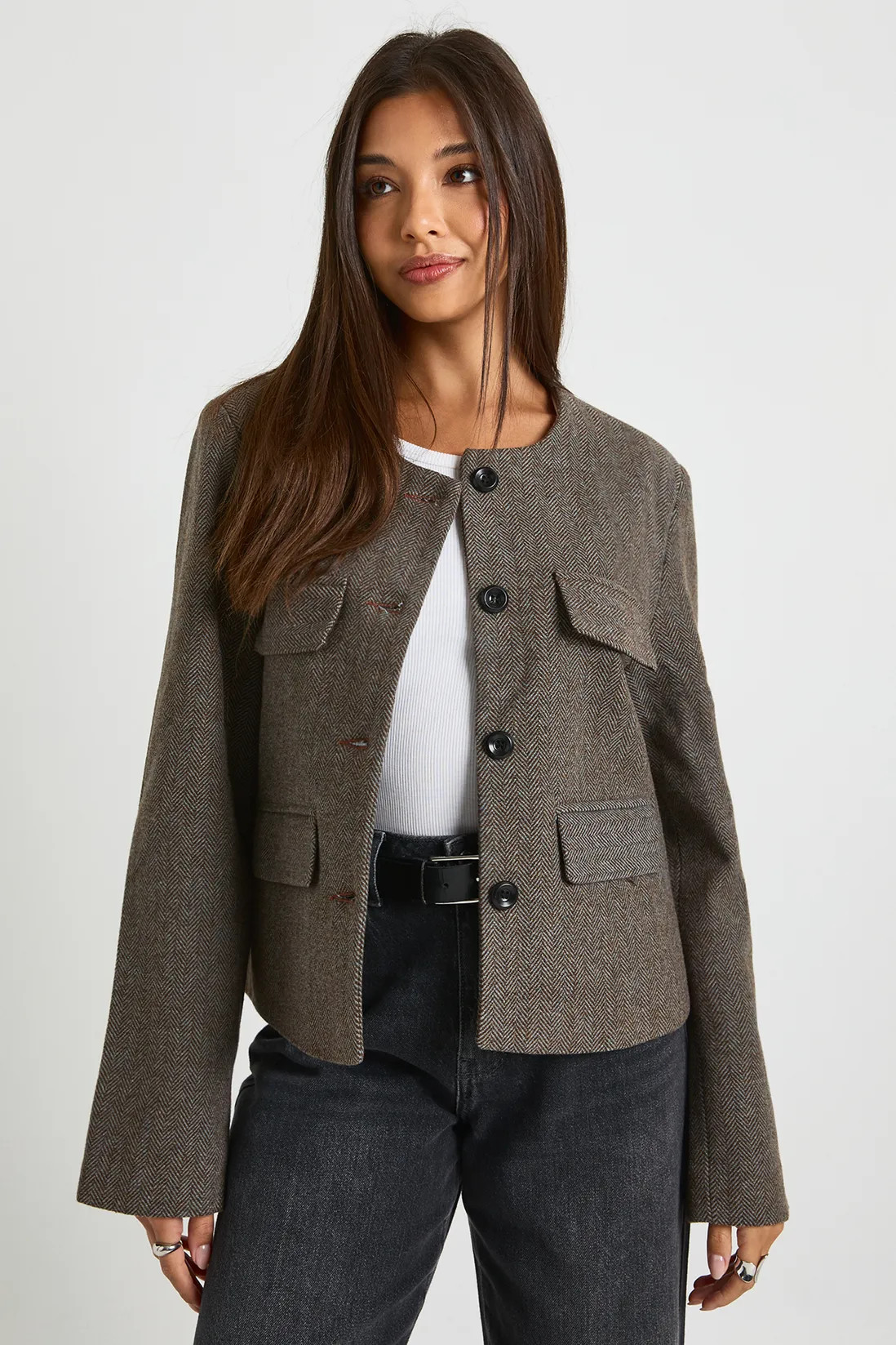 Premium Herringbone Pocket Detail Tailored Jacket | Boohoo.com (UK & IE)
