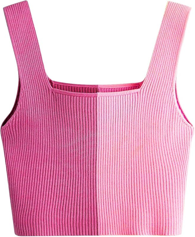 Verdusa Women's Square Neck Sleeveless Solid Ribbed Knit Crop Top Tank | Amazon (US)