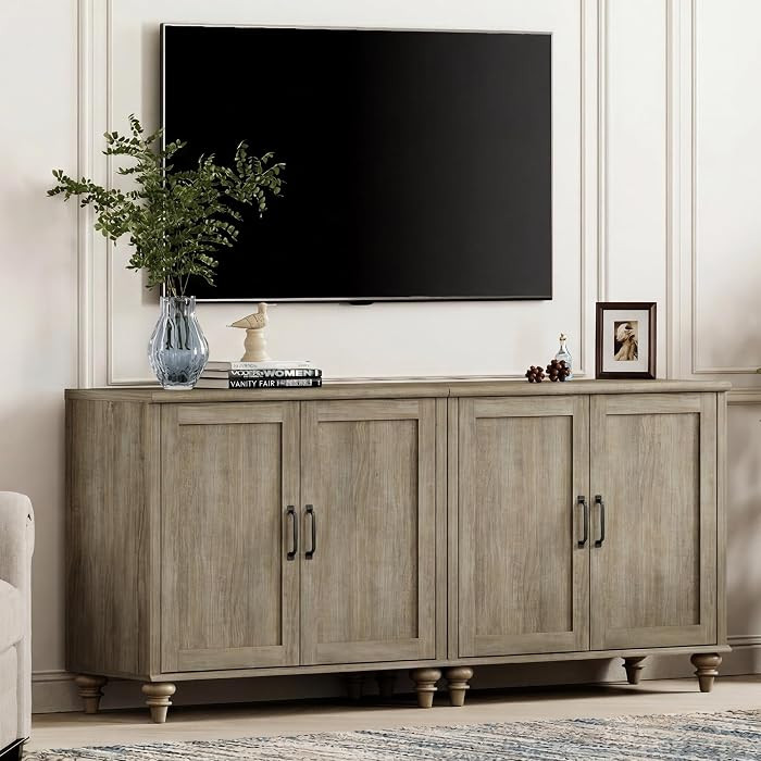 WAMPAT TV Stand for 75 inch TV with 4 Wood Doors, Grey | Amazon (US)