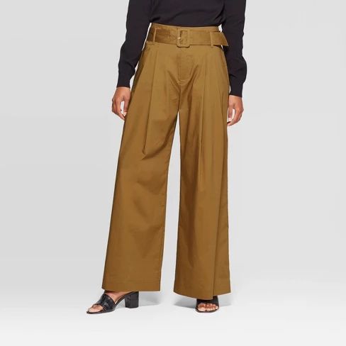 Women's Mid-Rise Wide Leg Pleated Pants - Who What Wear™ Green | Target