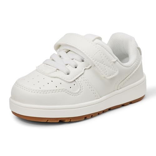 Amazon Essentials Unisex Toddlers' Low Top Hook & Loop Court Sneakers, White, 9 Toddler | Amazon (US)