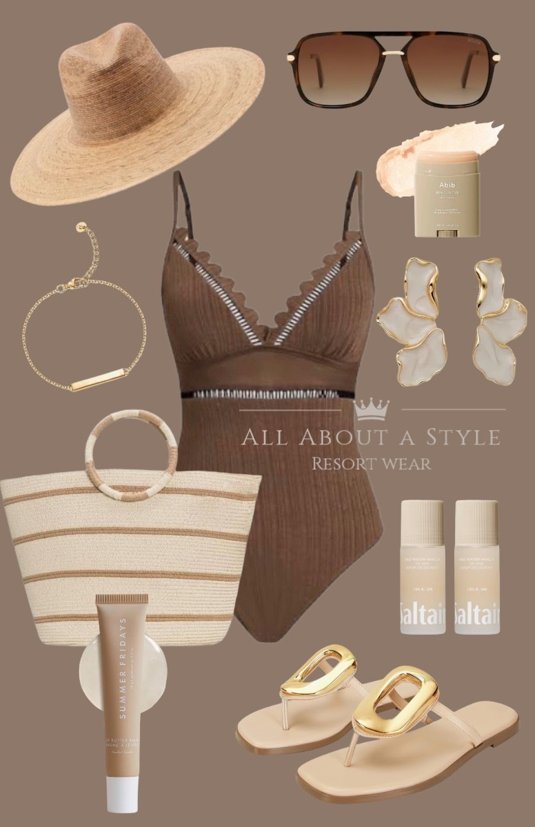 Serving rich neutrals and effortless resort vibes 🤎✨

This chocolate brown one-piece is giving luxe getaway energy — paired with woven textures, gold accents, and the chicest oversized sunnies. Perfect for beach days, poolside lounging, or your next tropical escape.

#LTKStyle  #elevated #vacation #resortwear #beach 

#LTKSeasonal #LTKSwim #LTKTravel