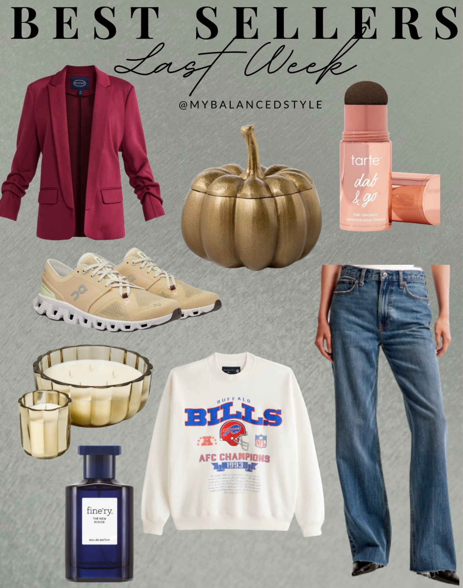 Last Weeks best sellers are so good! 
Walmart Scuba Blazer is fall colors 
Gold pumpkin restocked 
Tarte Dab and go for root touch up 
On cloud sale 
Target candle that smells Bum Bum Cream 
Target Finery mist and perfume that smells just like baccarat rouge 
Abercrombie loose denim on sale 
Code: DENIMAF  

#LTKOver40 #LTKU #LTKSaleAlert