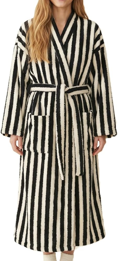 Womens Plush Robes Long Soft Fluffy Bathrobe Bathrobe With Pocket Belt Warm Robes | Amazon (US)
