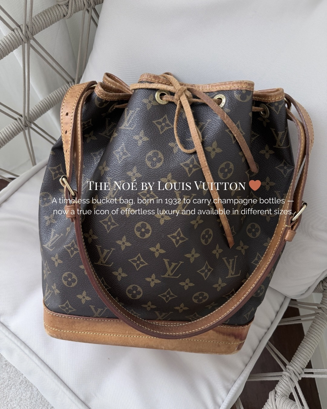 A timeless bucket bag, born in 1932 to carry champagne bottles - now a true icon of effortless luxury and available in different sizes. One of the most iconic bags from @louisvuitton 

#lvnoe #vintagebags #louisvuittonbags #louısvuıtton #dicasdemoda