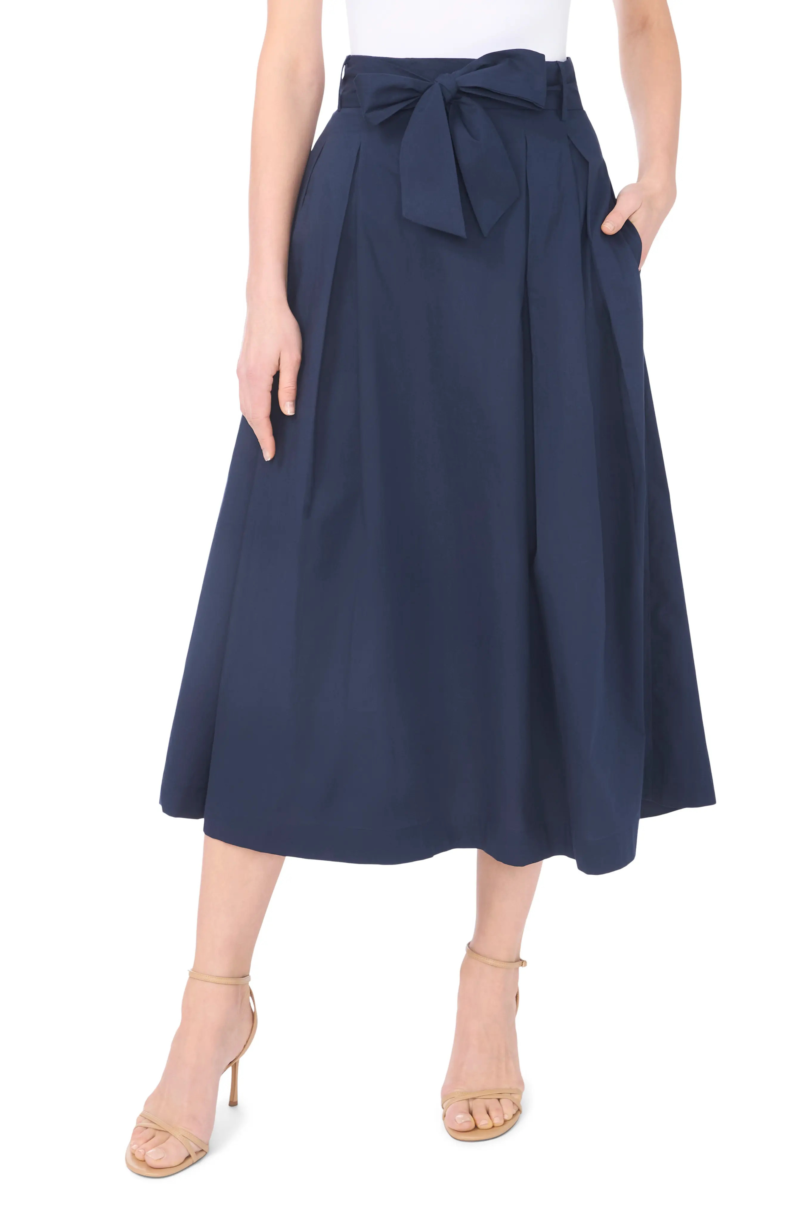 Tie Waist Pleated Cotton Midi Skirt (Women) | Nordstromrack | Nordstrom Rack