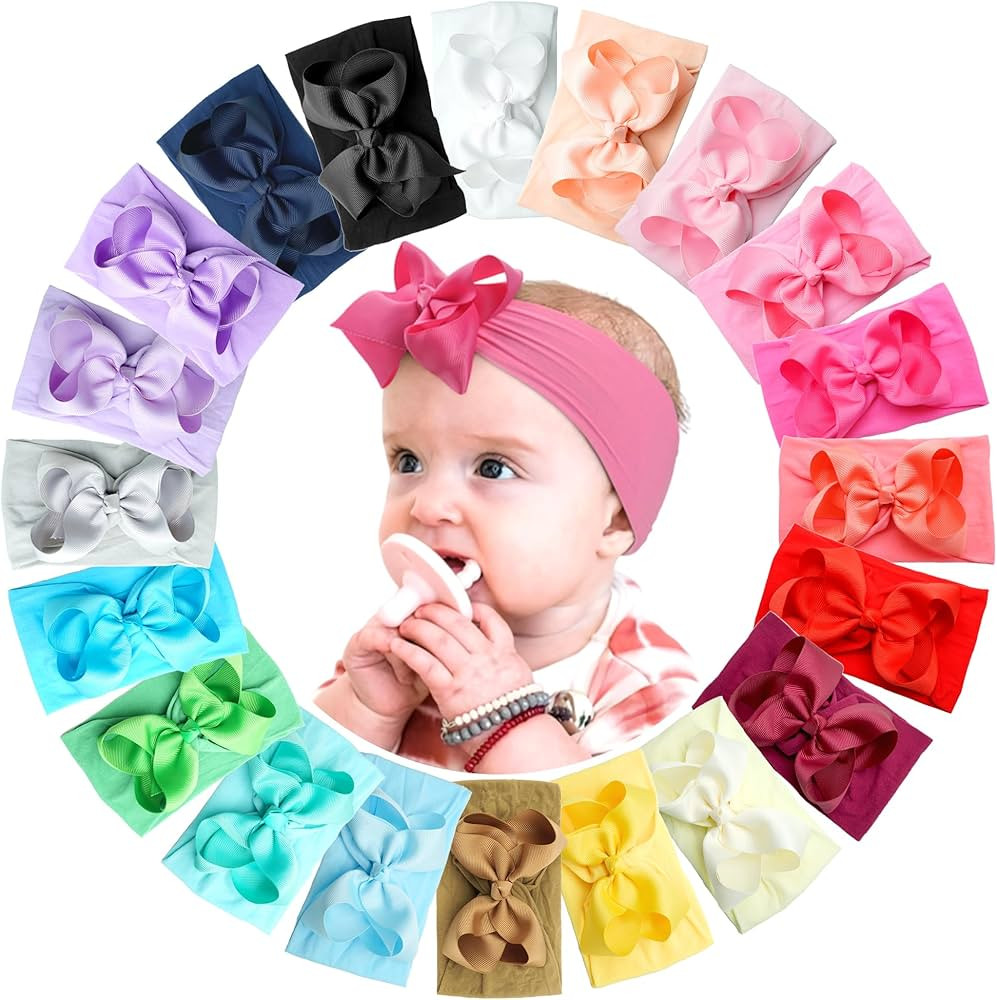 CÉLLOT 20 Colors Baby Girl Headbands with 4.5 Inches Hair Bows Nylon Turban Head Wraps Headbands... | Amazon (US)