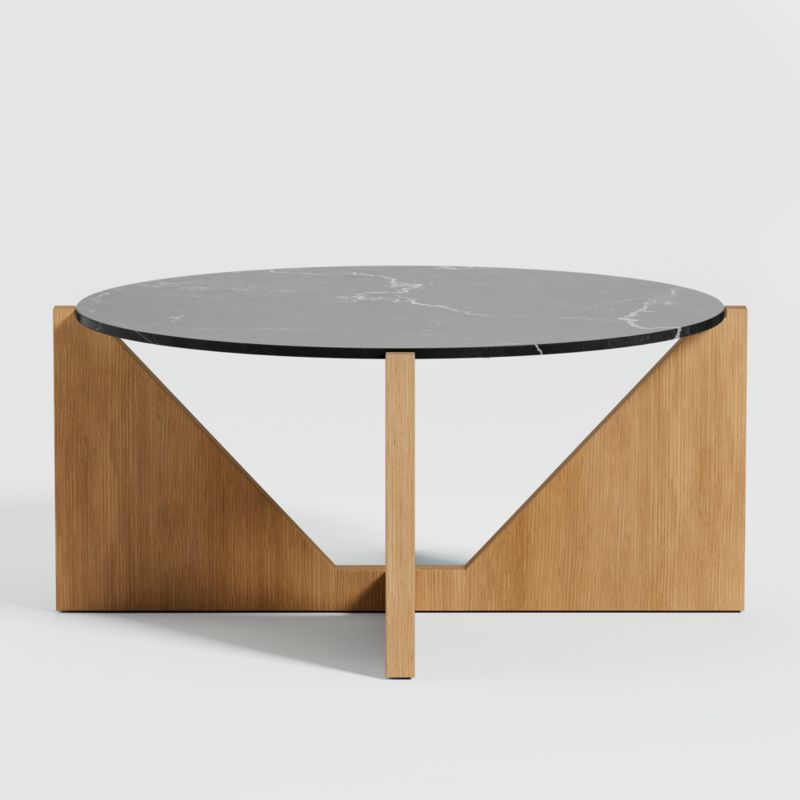 Miro Black Marble Coffee Table with Natural Wood Base | Crate and Barrel | Crate & Barrel