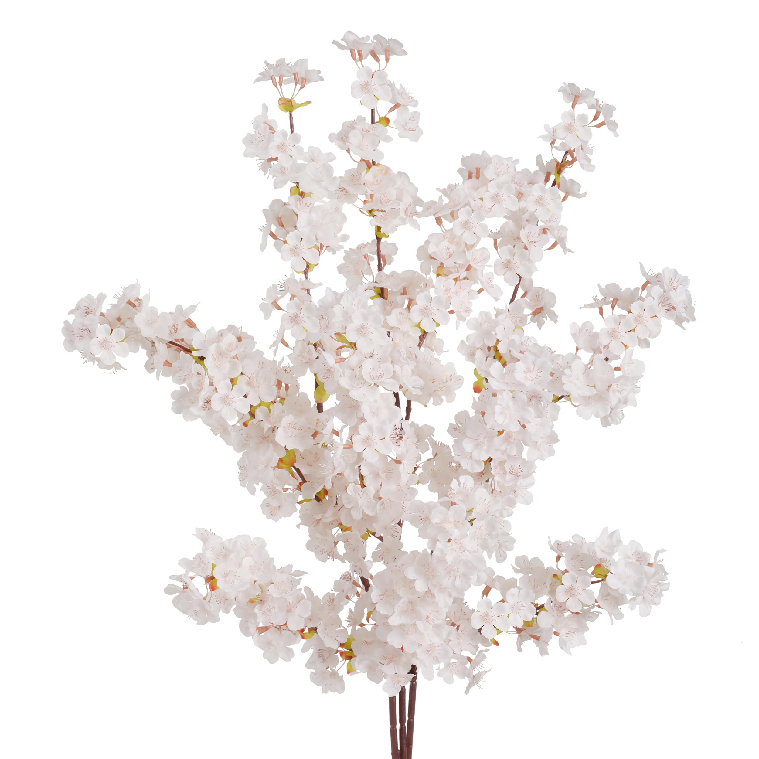 Artificial Cherry Blossom Branches 3Pcs 40" Faux Silk Cherry Blossom, Fake Flowers with Leaves Bouquet Decorations for Home Living Room Bedroom Table Centerpiece Vase Wedding Decor (White) | Amazon (US)