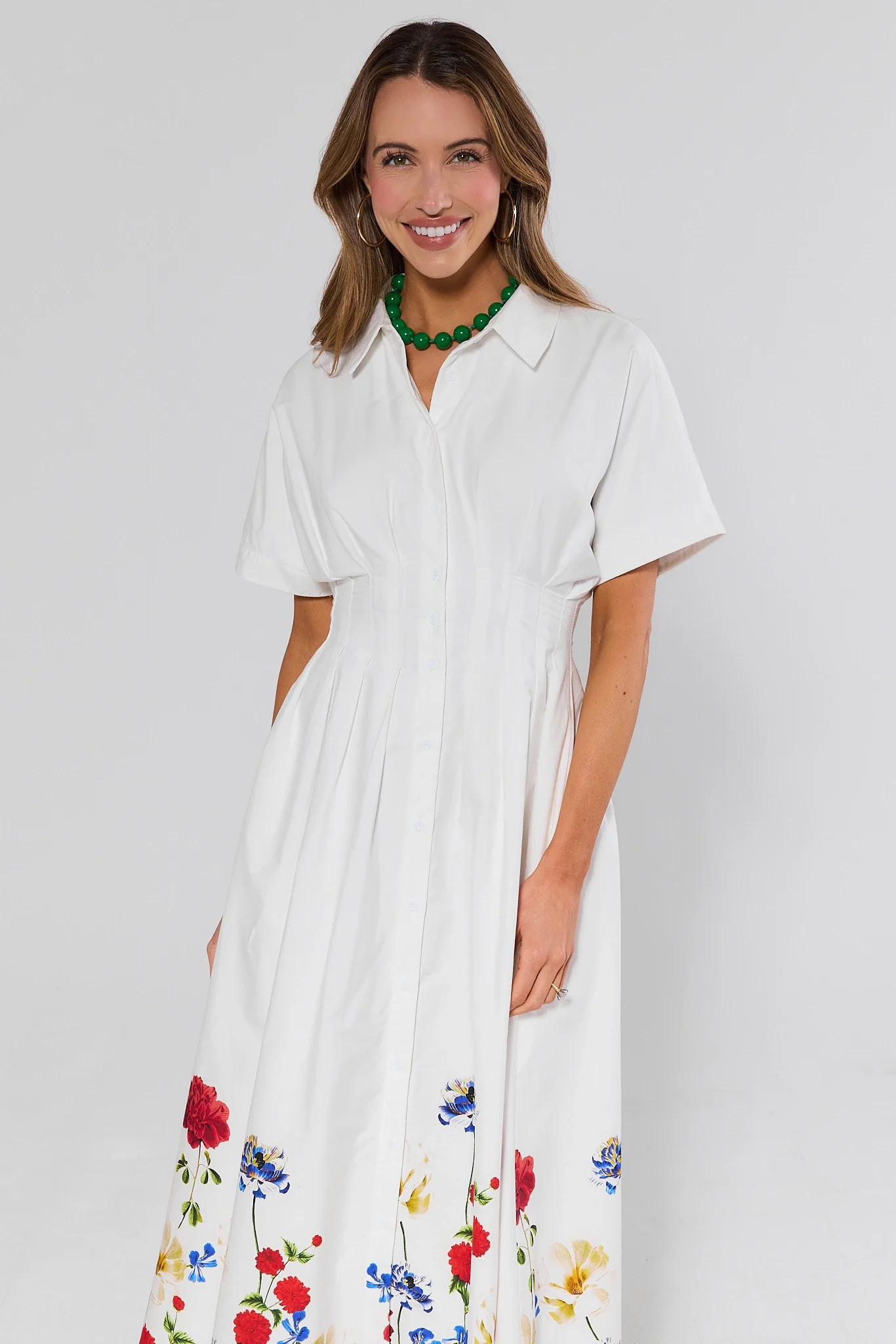 Poppy White Floral Trim Midi Dress | Avara