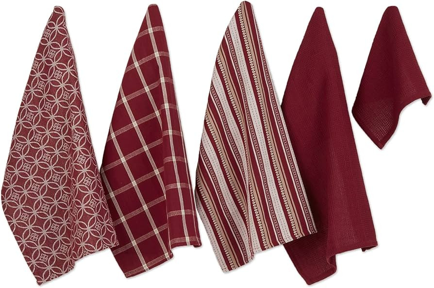 DII Assorted Woven Kitchen Set, Dishtowel, 18x28, Dishcloth, 13x13, Wine, 5 Piece | Amazon (US)