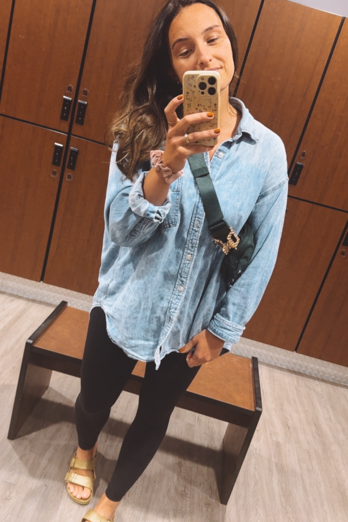 the best all year denim shirt from Aritzia ✨ four season friendly & a wardrobe staple 

wearing: medium (size up) in shirt
wearing: size 4, length 25inch in black align tights

#LTKStyleTip #LTKFindsUnder100