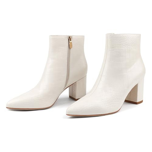 JOY IN LOVE Women's Ankle Boots Chunky Block Heel Pointed Toe Zipper Boots | Amazon (US)