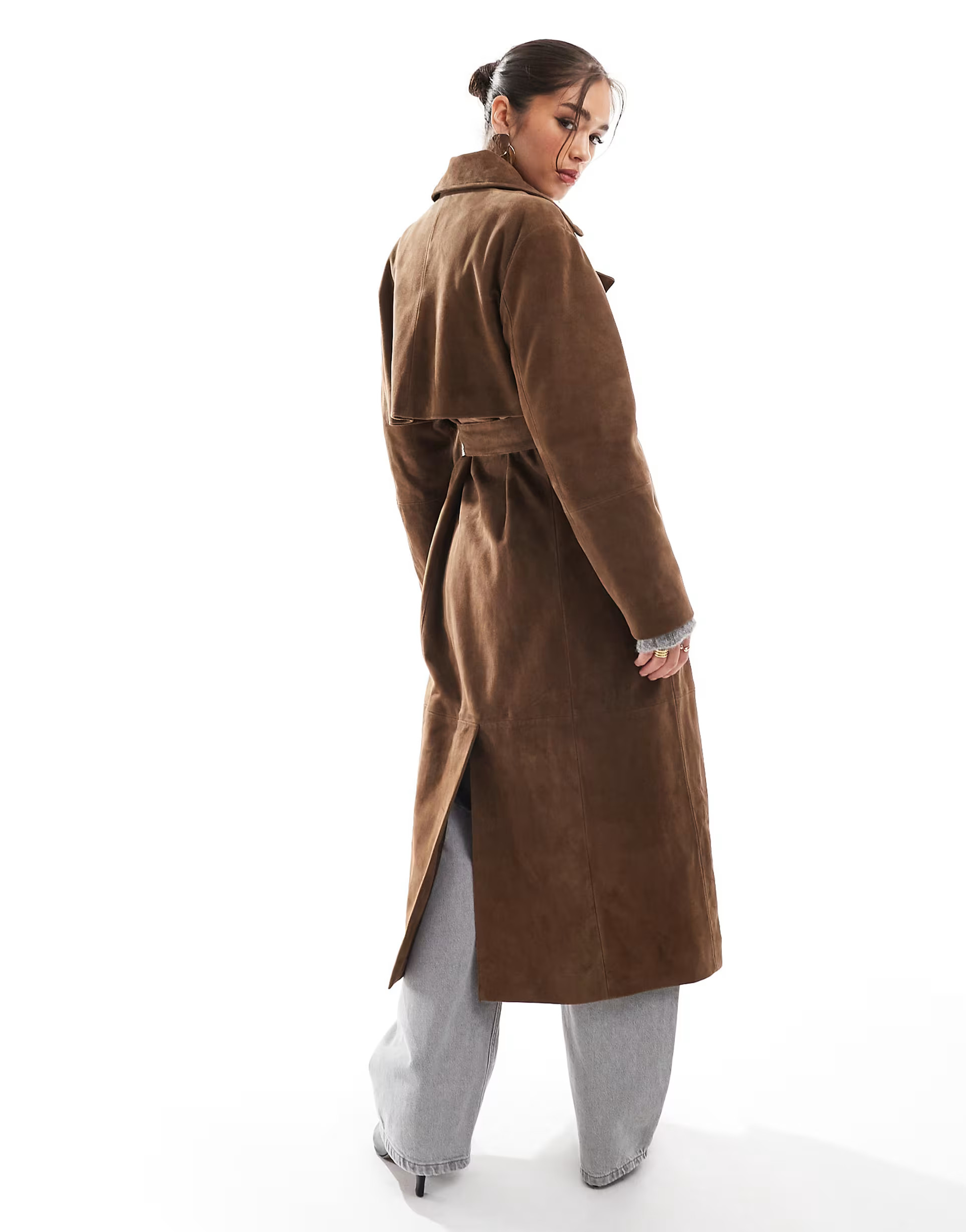 ASOS DESIGN premium suede trench coat in tan | ASOS (Global)