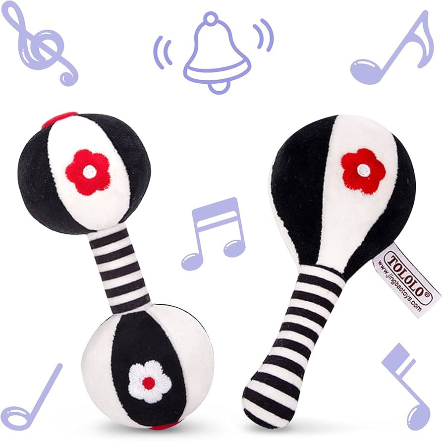 AUYYOSK 2PCS Soft Rattles for Baby,Black and White High Contrast 0-3 Months Newborn Toys,Baby Toy... | Amazon (US)