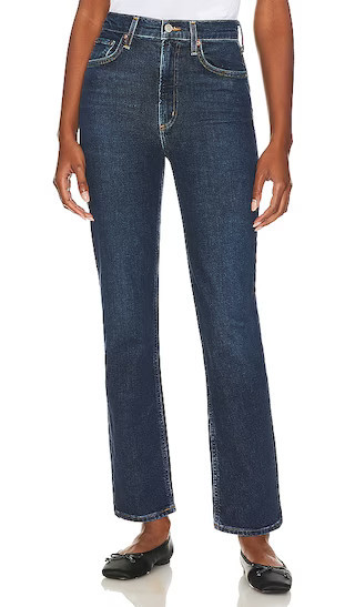 AGOLDE High Rise Stovepipe Jeans in Denim-Dark. - size 33 | Revolve Clothing (Global)