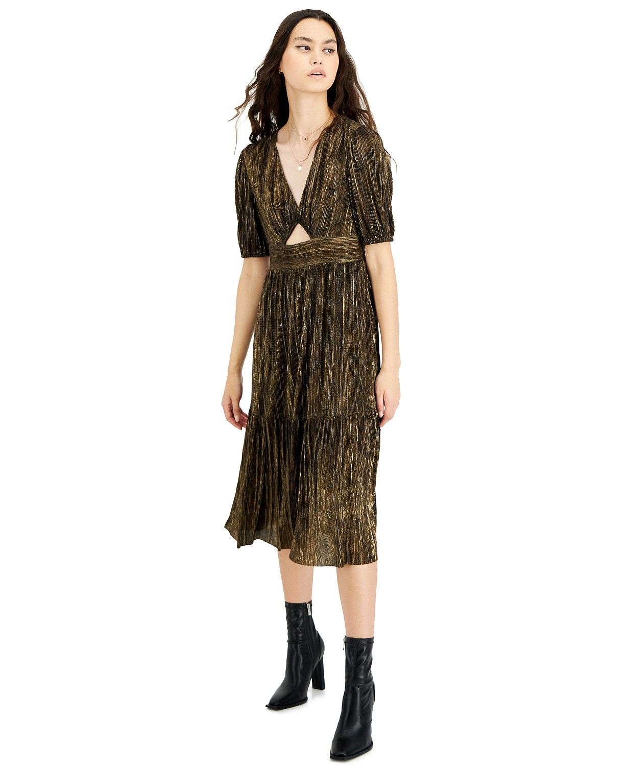Bar III Plisse-Knit Cutout V-Neck Midi Dress, Created for Macy's & Reviews - Dresses - Women - Ma... | Macys (US)