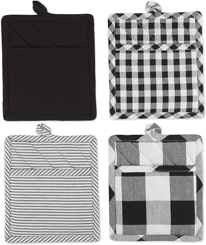DII Gingham Check Kitchen Collection, Black, Potholder Set | Amazon (US)