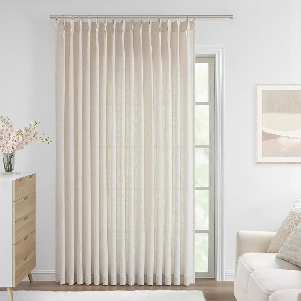 Vision Home Natural Pinch Pleated Semi Sheer Curtains Textured Linen Blended Light Filtering Wind... | Amazon (US)