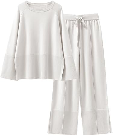 ANRABESS Womens 2 Piece Outfits Oversized Knit Sweater Set Wide Leg Pant Cozy Lounge Matching Paj... | Amazon (US)