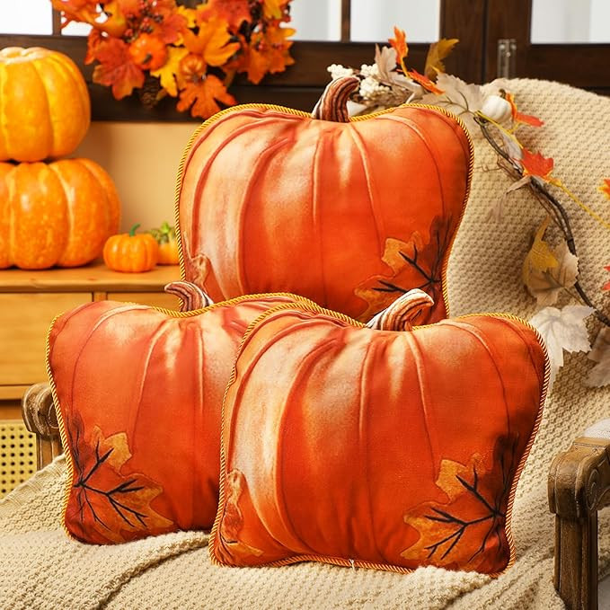 Yousoontic 3 Pcs Fall Throw Pillow 12 Inch Thanksgiving Pumpkin Shaped Throw Pillow with Inserts ... | Amazon (US)