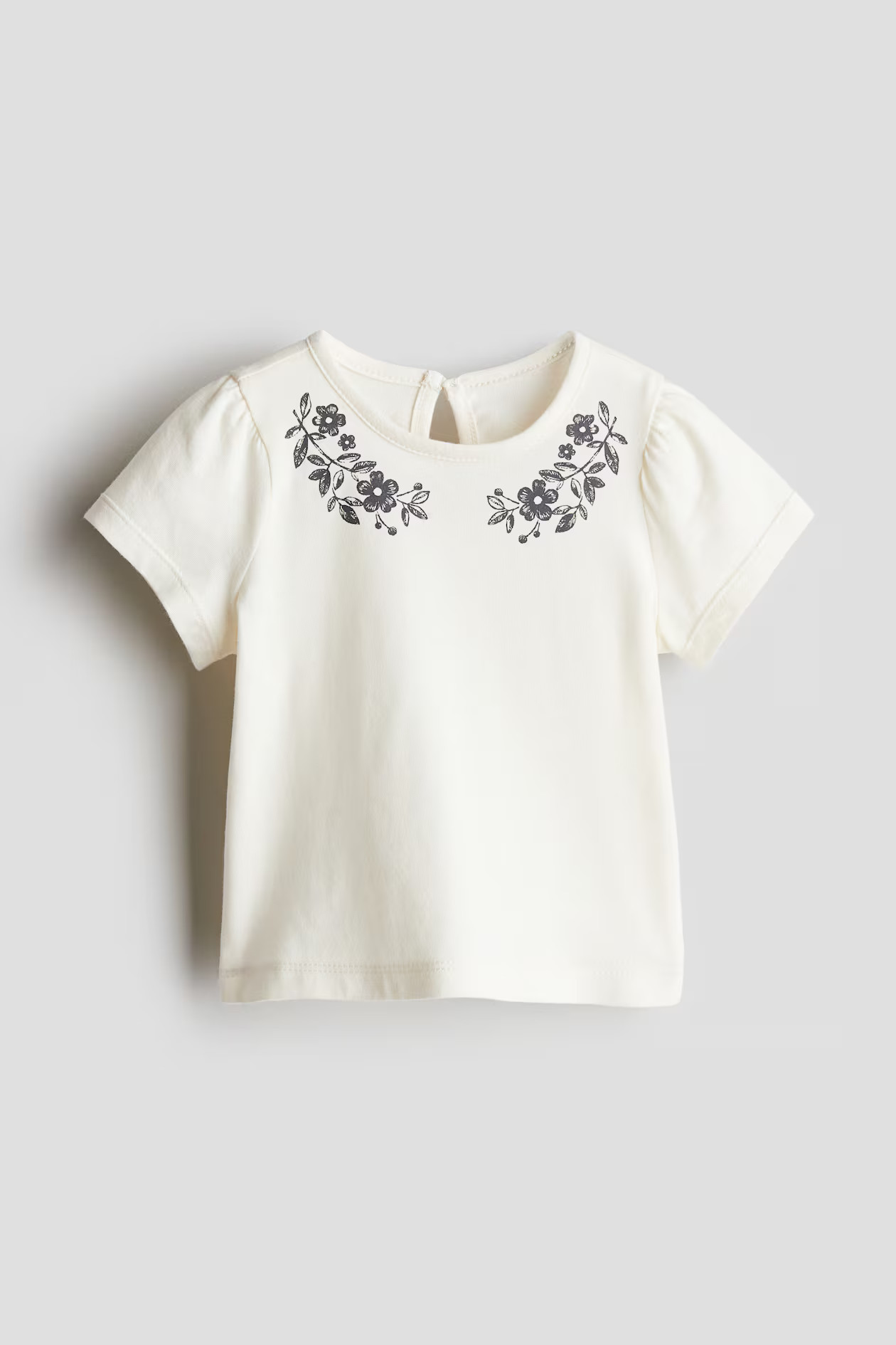 Printed Jersey Top - Round Neck - Short sleeve - White/flowers - Kids | H&M US | H&M (US + CA)