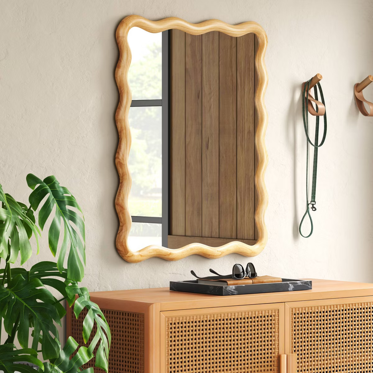 24"x 30" Scalloped Wall Mirror Natural Wood - Threshold™: Modern Style, Rectangle Shape, Wood F... | Target