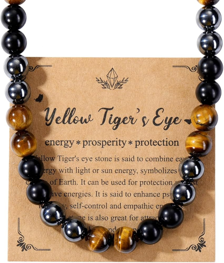 Jovivi Mens Healing Crystal Black Obsidian Tigers Eye Hematite Beaded Necklace Natural Stone Bead... | Amazon (US)