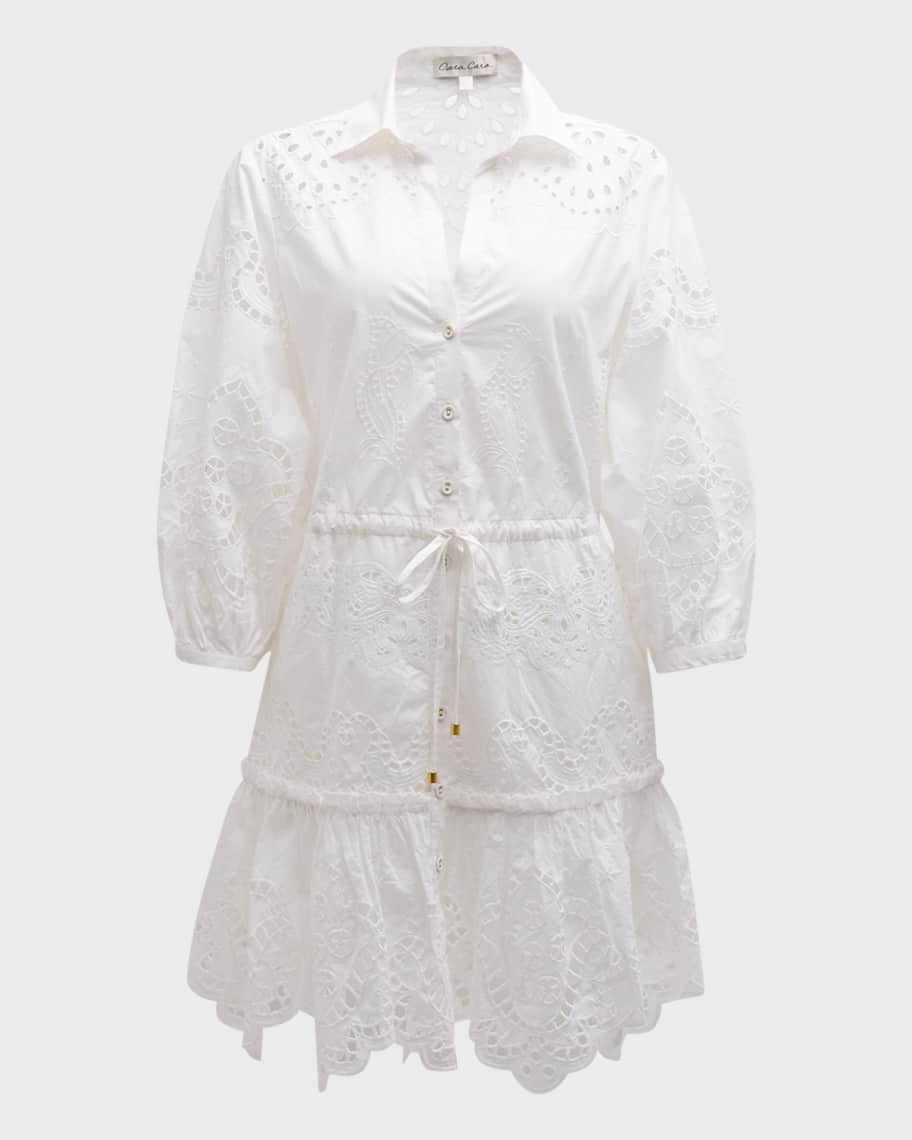 Cara Cara Robin Embroidered Cutwork Cotton Poplin Mini Dress | Neiman Marcus