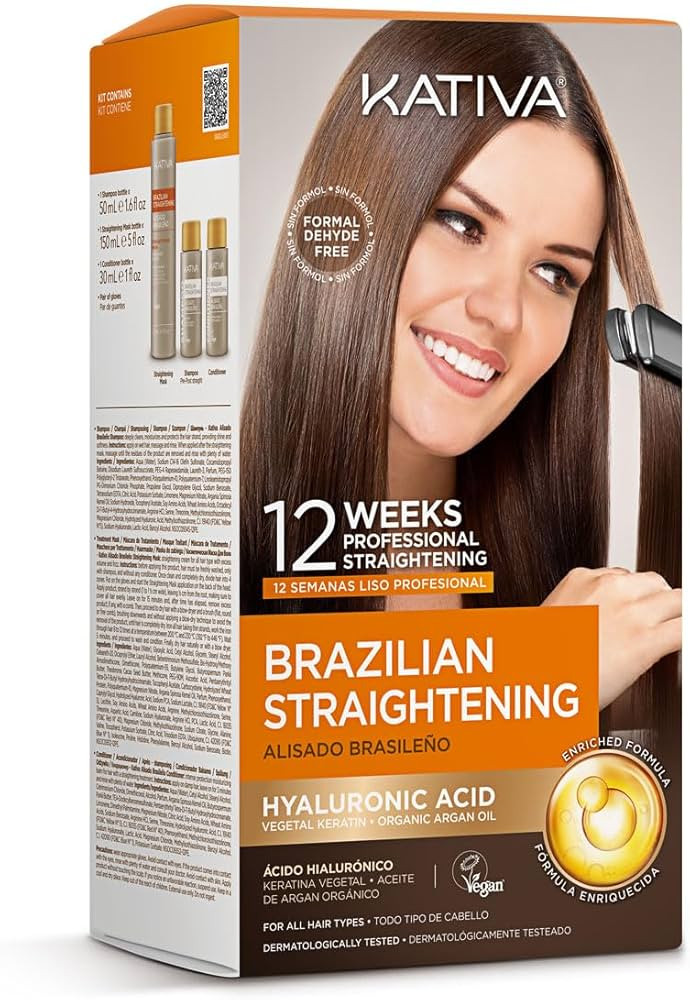 Kativa Brazilian Straightening Kit, 12 Weeks of Home Use Professional Straightening, with Organic... | Amazon (US)