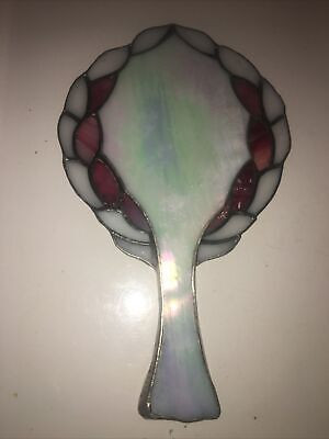 Vintage Stained Glass Vanity Hand Mirror Opalescent White Pink RARE Leaded 10in  | eBay | eBay US