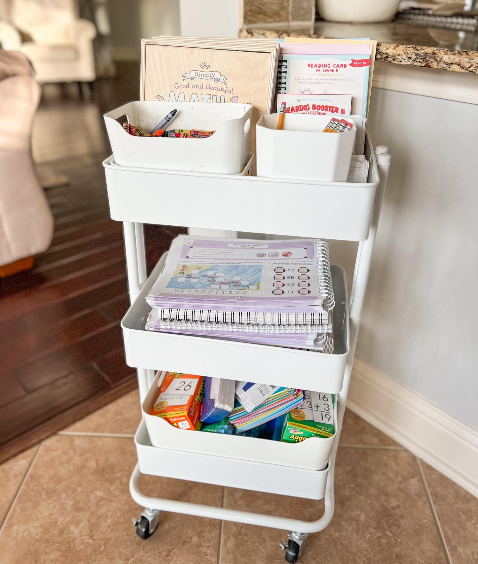 Homeschool cart organization! This would also be a great craft cart or activity cart for kids! 

Home organization, homeschool, kids playroom, kids playroom organization, arts and crafts organization, office organization, organized home, organize

#LTKhome #LTKkids #LTKfamily