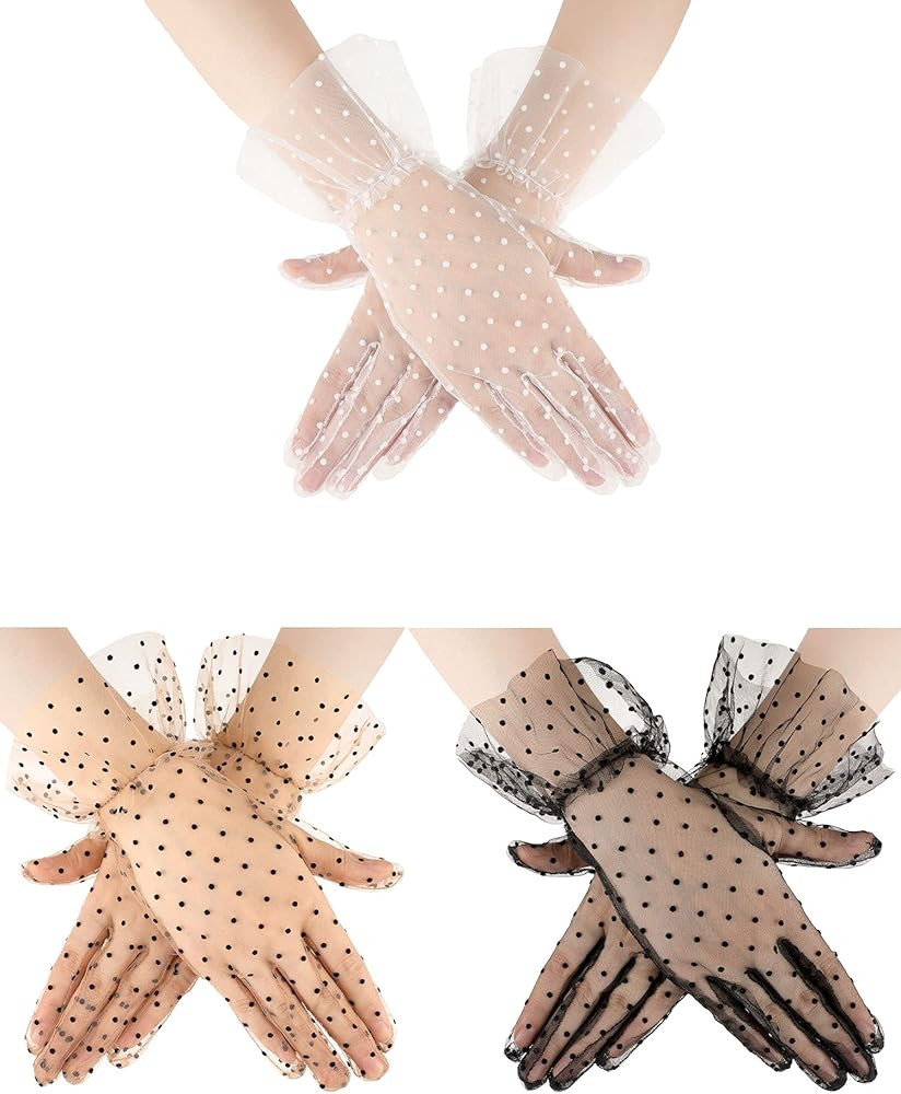 3 Pairs Lace Gloves Polka Dot Mesh Gloves Elegant Tea Party Lace Gloves Short Vintage Wedding Gloves | Amazon (US)