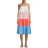 Time and Tru Women's Tie Shoulder Colorblock Midi Dress - Walmart.com | Walmart (US)
