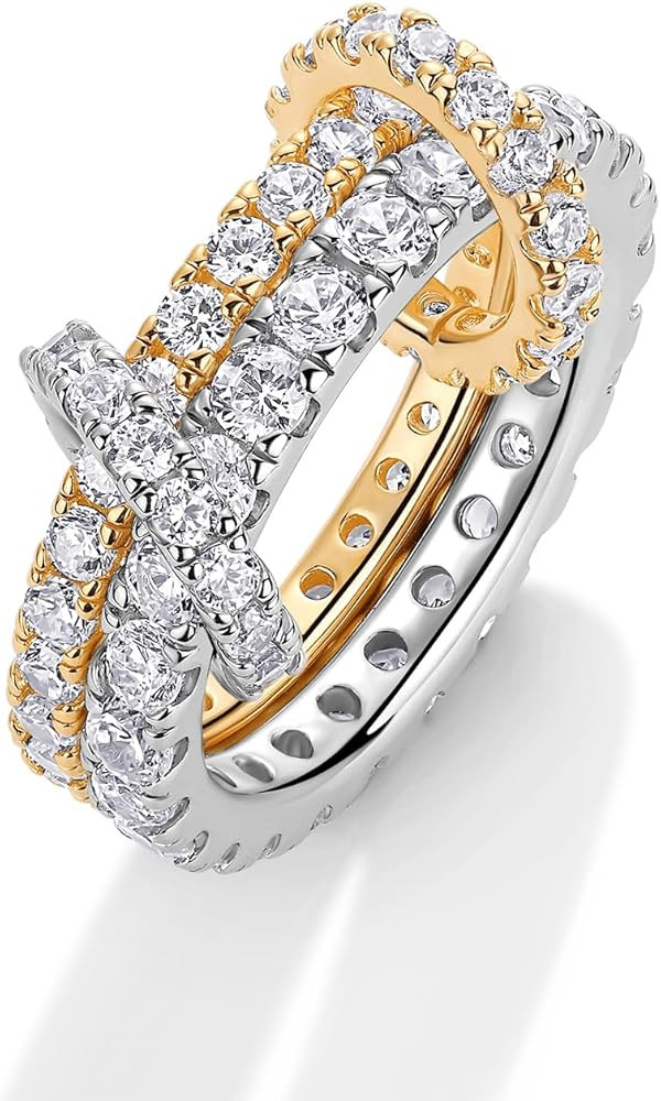 PAVOI 14K Gold Plated Interlocking Ring for Women - Chunky Connected Bands Interlock Stackable Ri... | Amazon (US)