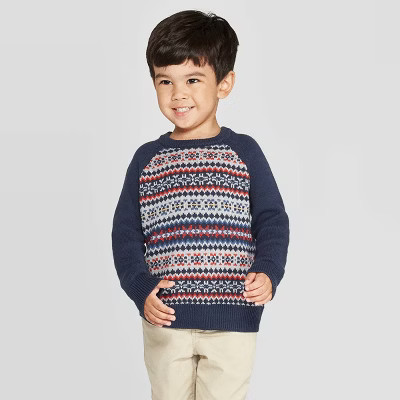 Toddler Boys' Fair Isle Pullover Sweater - Cat & Jack™ Navy | Target