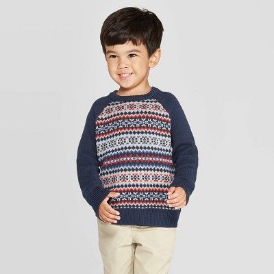 Toddler Boys' Fair Isle Pullover Sweater - Cat & Jack™ Navy | Target